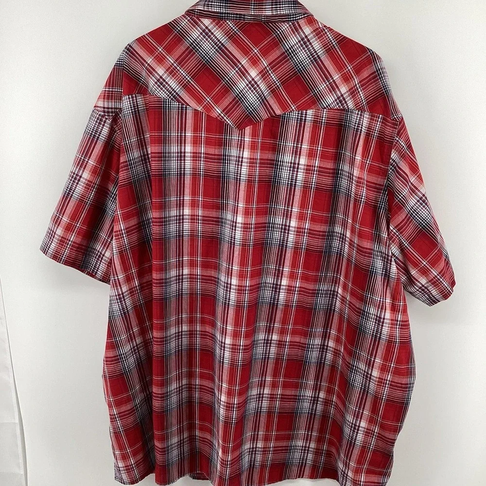 Men's Wrangler Short Sleeved Pearl Snap Plaid Wester Shirt Cowboy Big & Tall 5XL